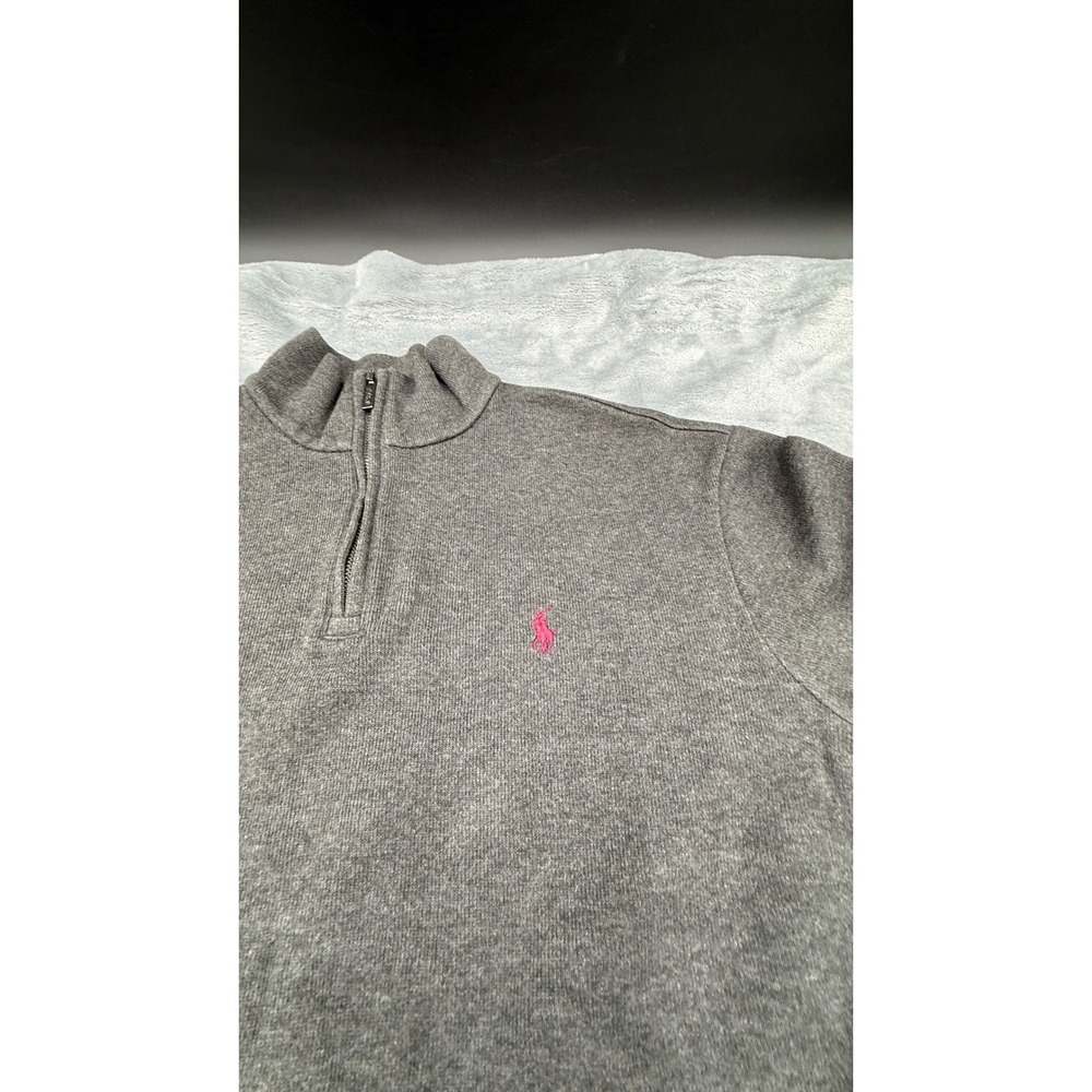 Polo Ralph Lauren Men's M Gray 1/4 Zip Pullover Sweater Pink Pony Cotton